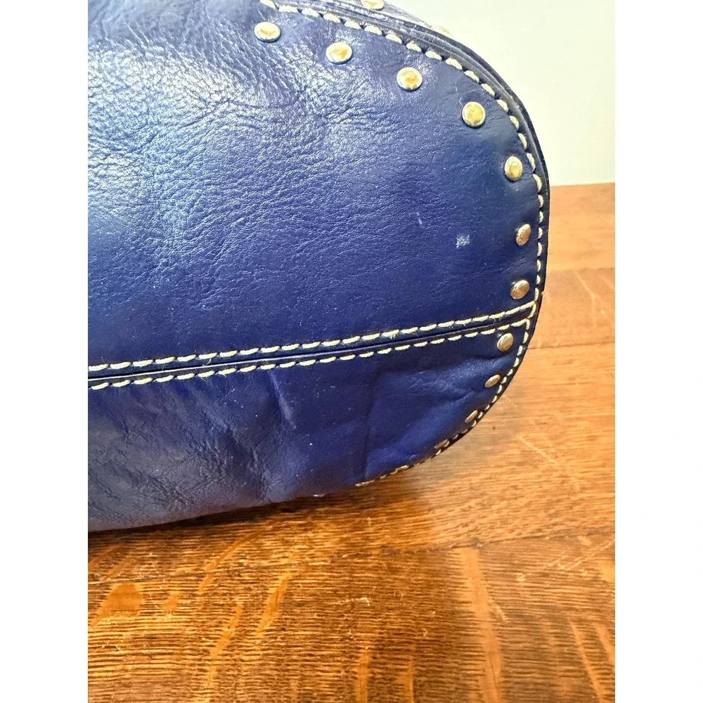 Michael Kors‎ Blue Leather Studded Hobo Shoulder Bag Silver Hardware Y2K Vinage